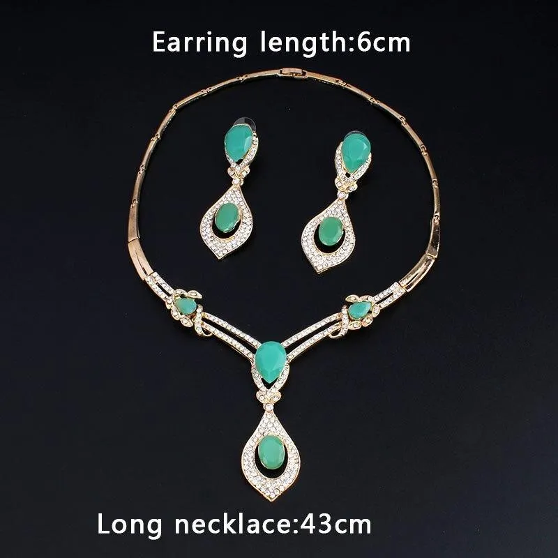 Luxury American fashion Wedding Jewelry sets Gold-color Charm women clothing accessories blue crystal