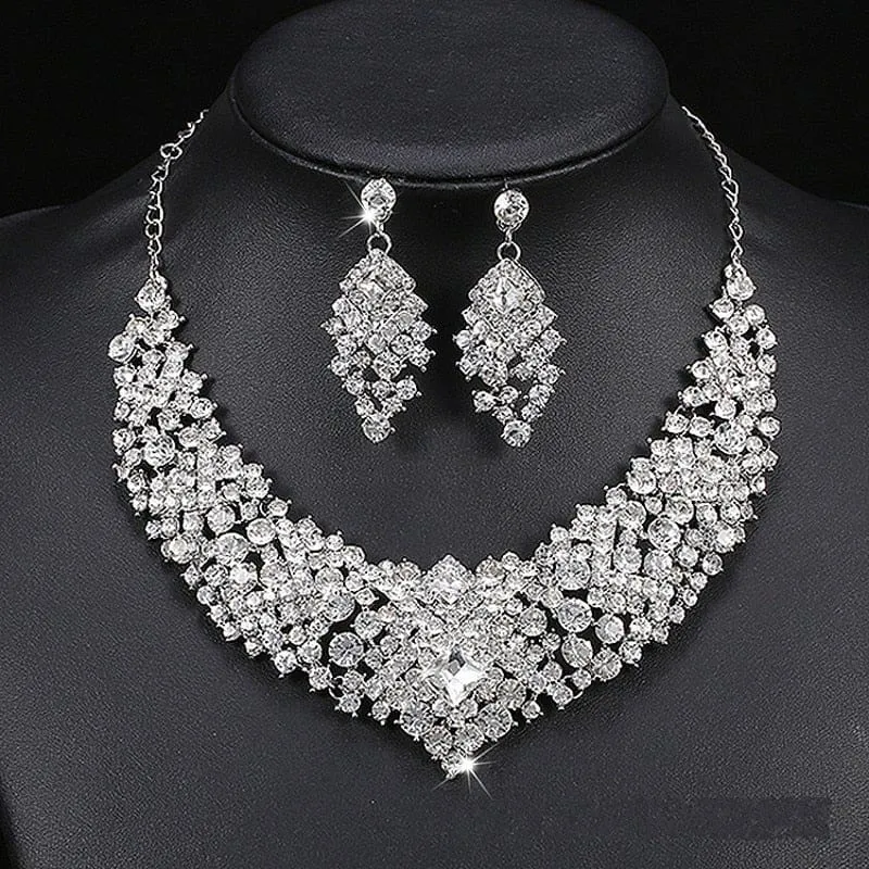 Luxury Big Rhinestone Water Drop Crystal Bridal Jewelry Sets