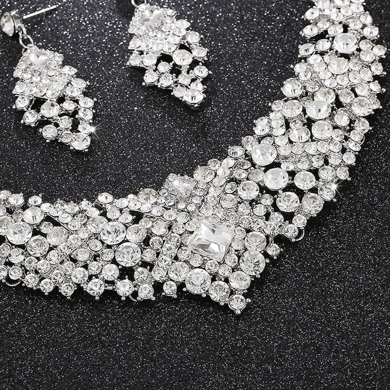 Luxury Big Rhinestone Water Drop Crystal Bridal Jewelry Sets