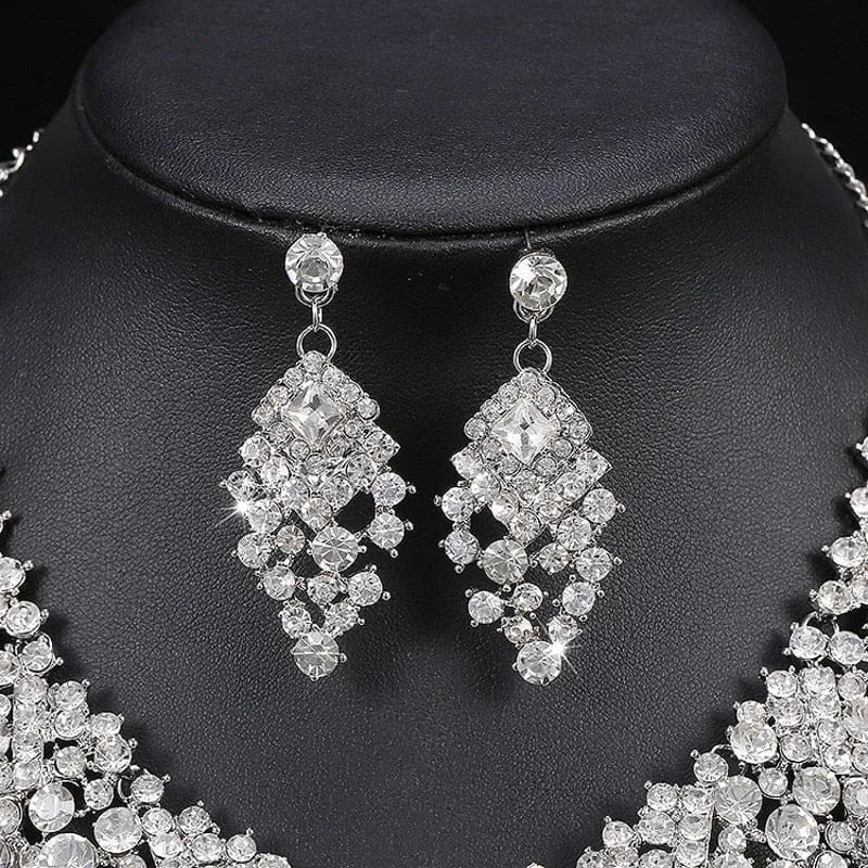Luxury Big Rhinestone Water Drop Crystal Bridal Jewelry Sets
