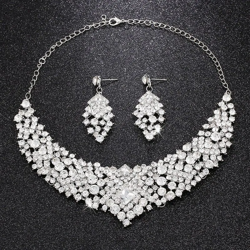 Luxury Big Rhinestone Water Drop Crystal Bridal Jewelry Sets