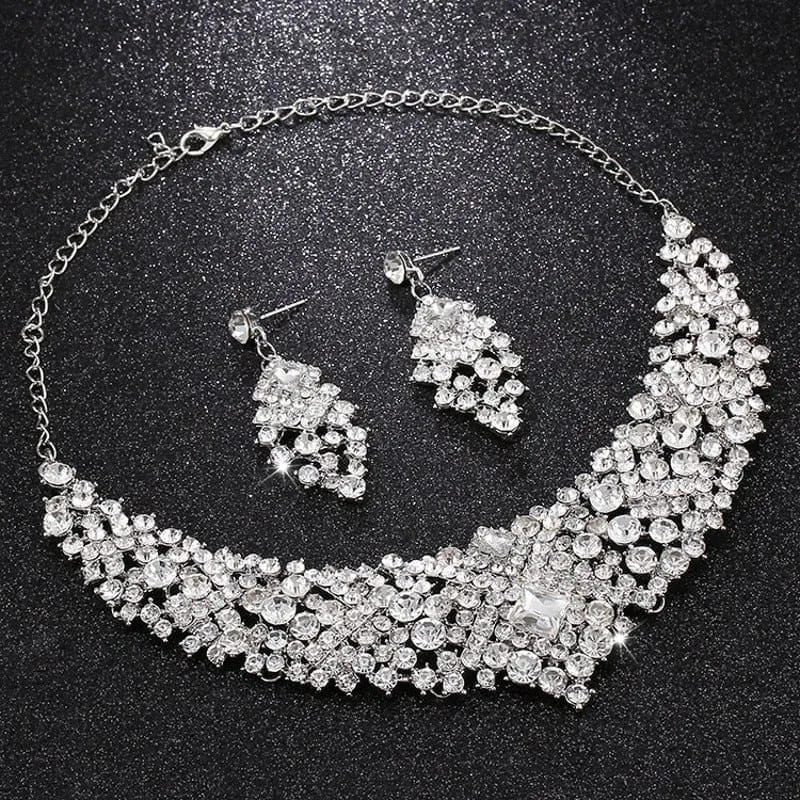 Luxury Big Rhinestone Water Drop Crystal Bridal Jewelry Sets
