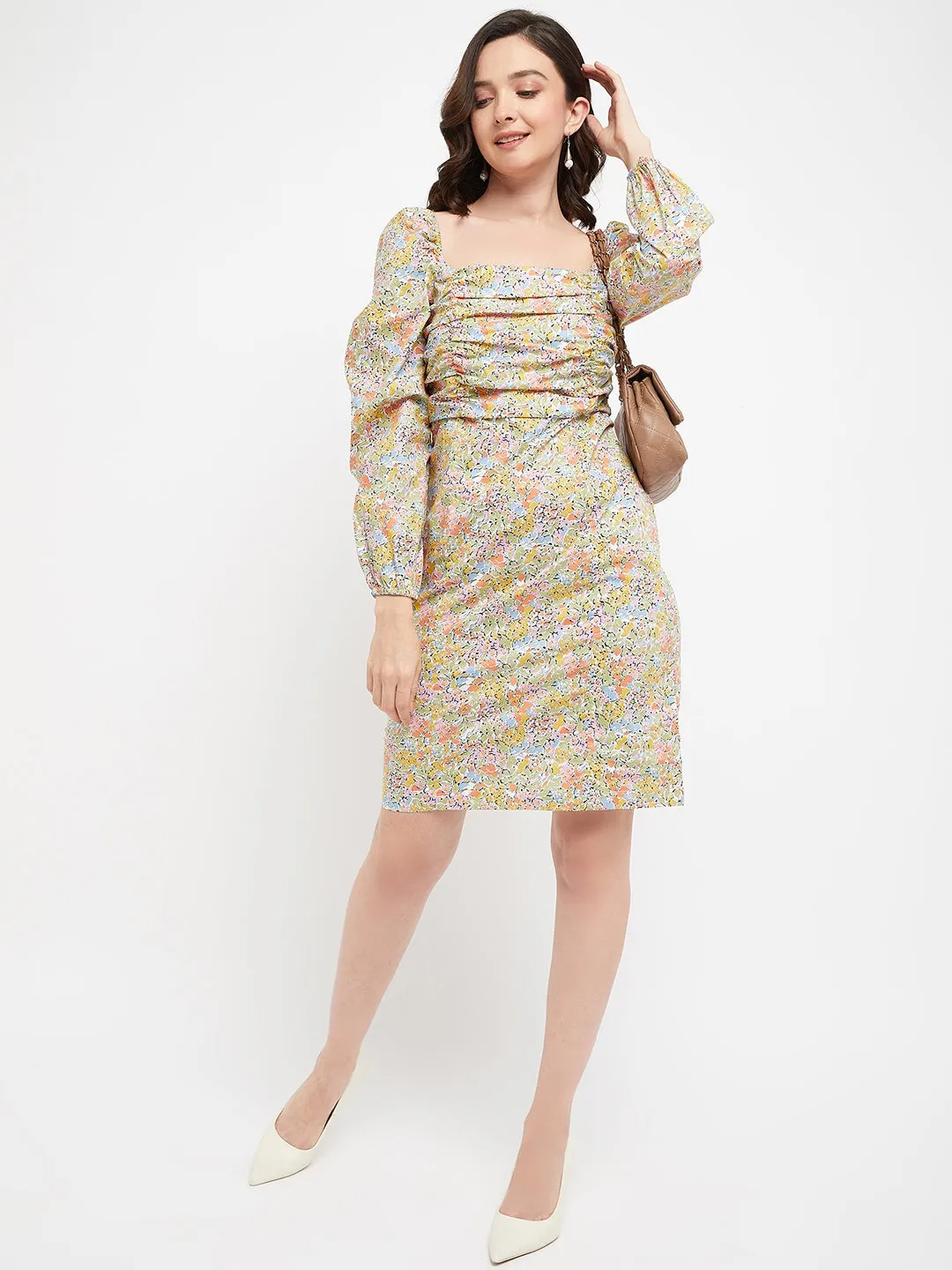 Madame Multicolour Floral Print Smocked Dress