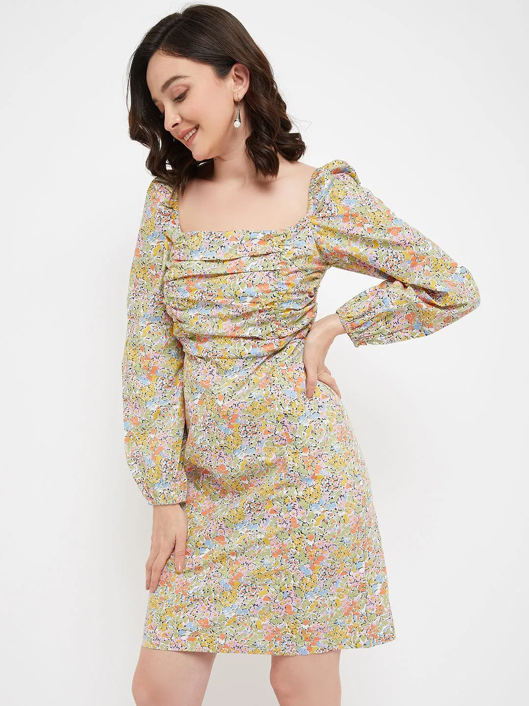 Madame Multicolour Floral Print Smocked Dress