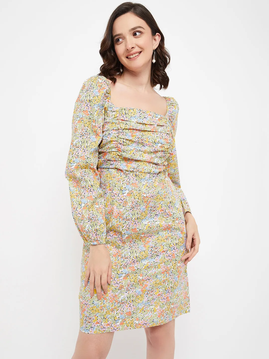 Madame Multicolour Floral Print Smocked Dress