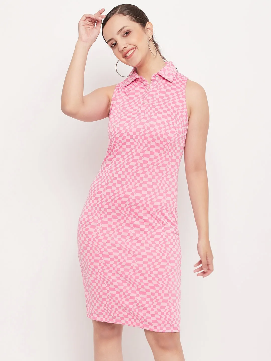Madame Pink Check Print Polo Dress