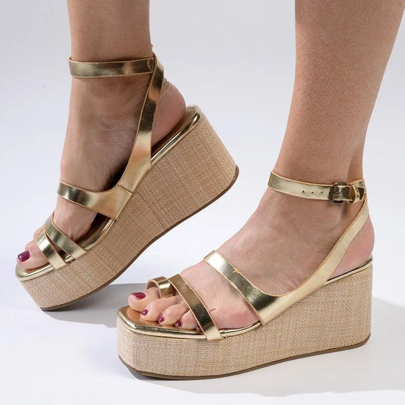 Madison Cara Strappy Wedge Sandal - White Gold