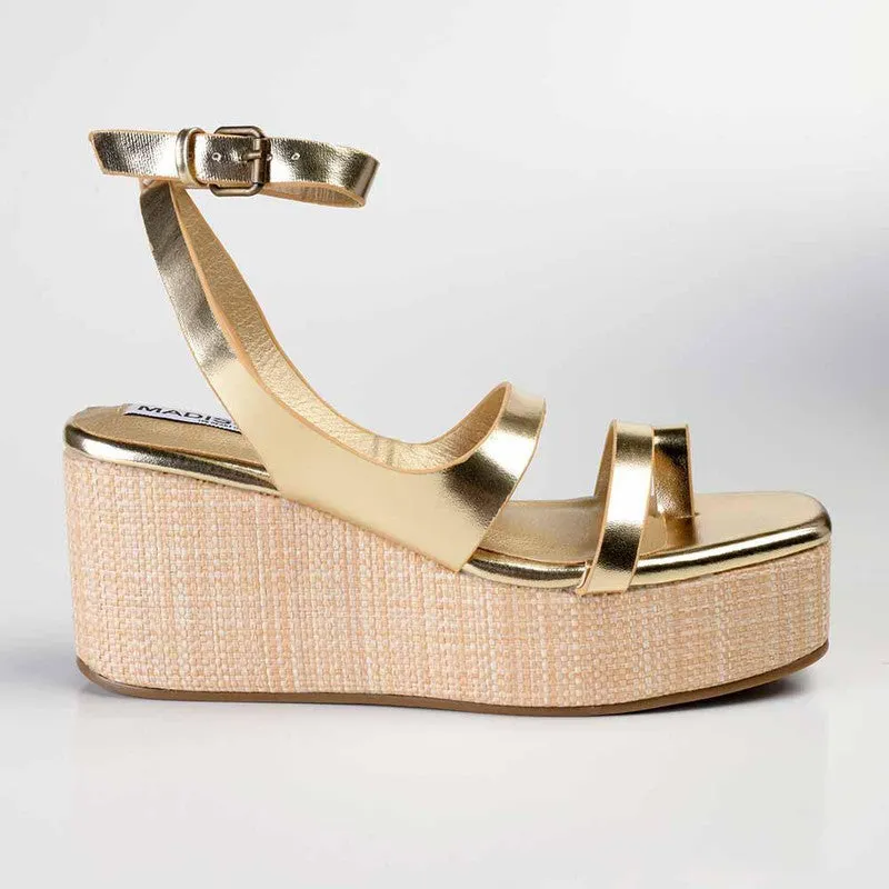 Madison Cara Strappy Wedge Sandal - White Gold