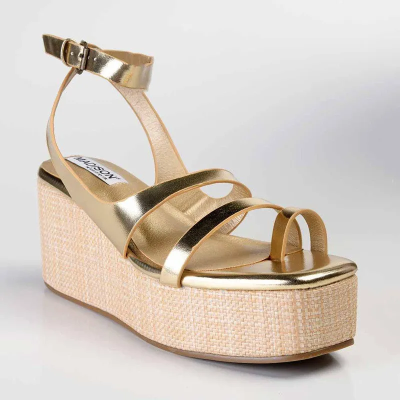 Madison Cara Strappy Wedge Sandal - White Gold