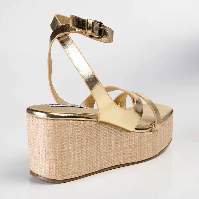 Madison Cara Strappy Wedge Sandal - White Gold
