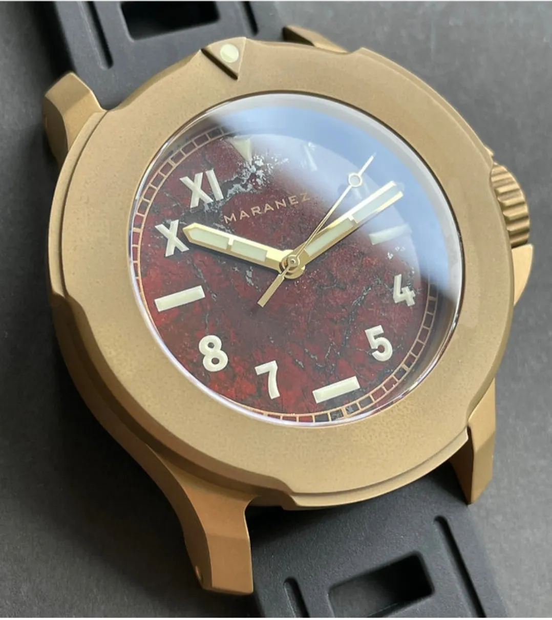 Maranez Bangla 44mm brass breciated jasper stone California