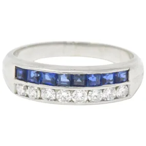 McTeigue & Co. Platinum Diamond & Blue Sapphire Ring Vintage Wedding Band