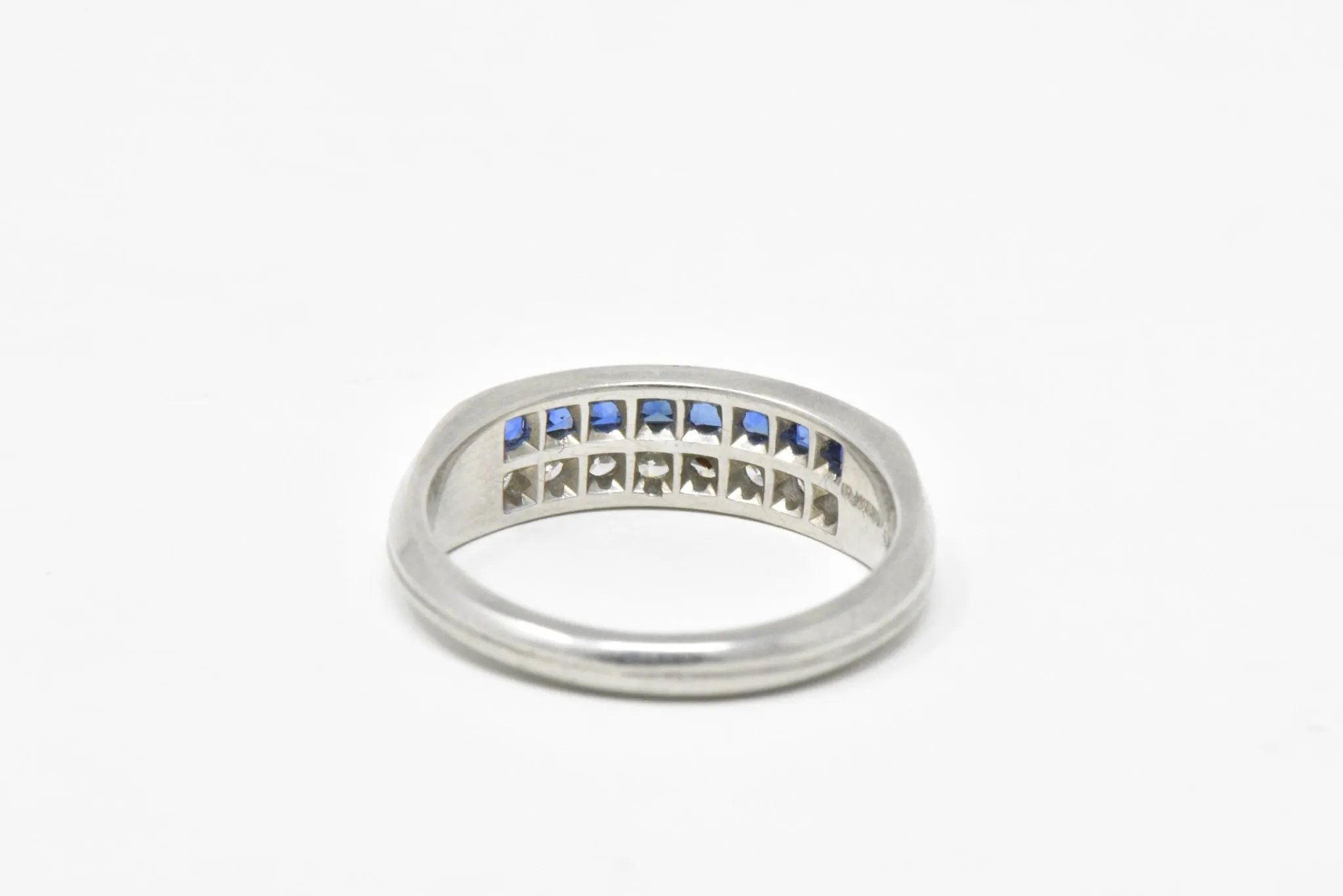 McTeigue & Co. Platinum Diamond & Blue Sapphire Ring Vintage Wedding Band
