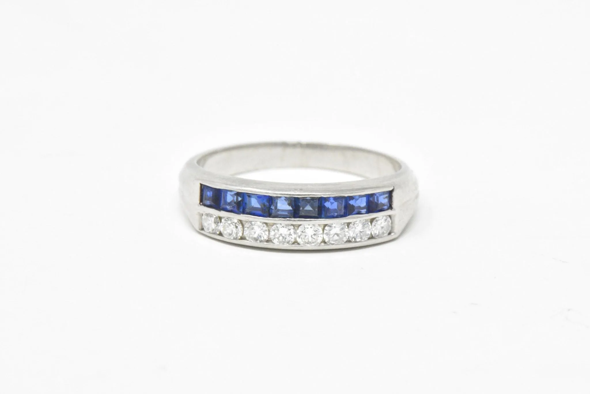 McTeigue & Co. Platinum Diamond & Blue Sapphire Ring Vintage Wedding Band
