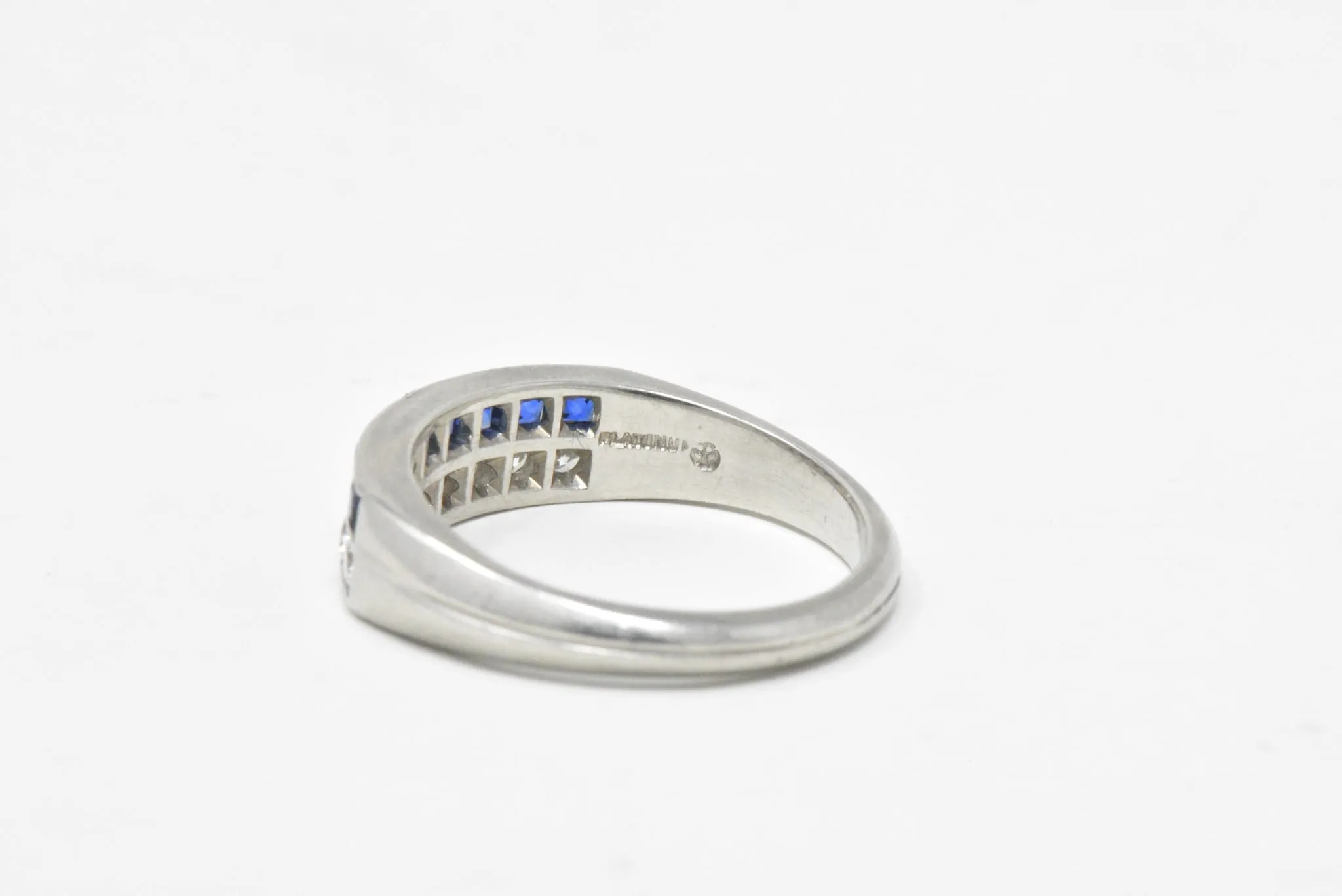McTeigue & Co. Platinum Diamond & Blue Sapphire Ring Vintage Wedding Band