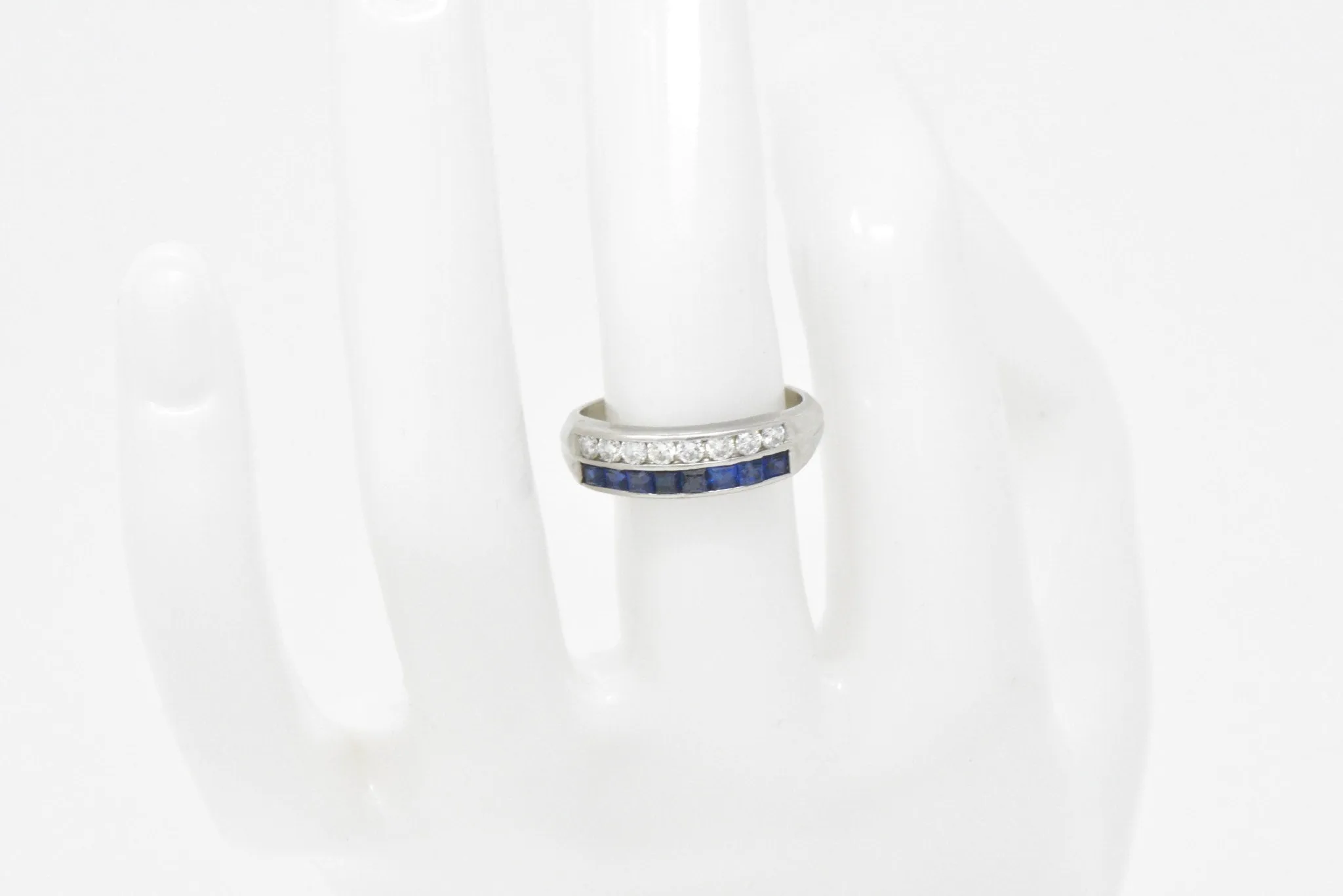 McTeigue & Co. Platinum Diamond & Blue Sapphire Ring Vintage Wedding Band