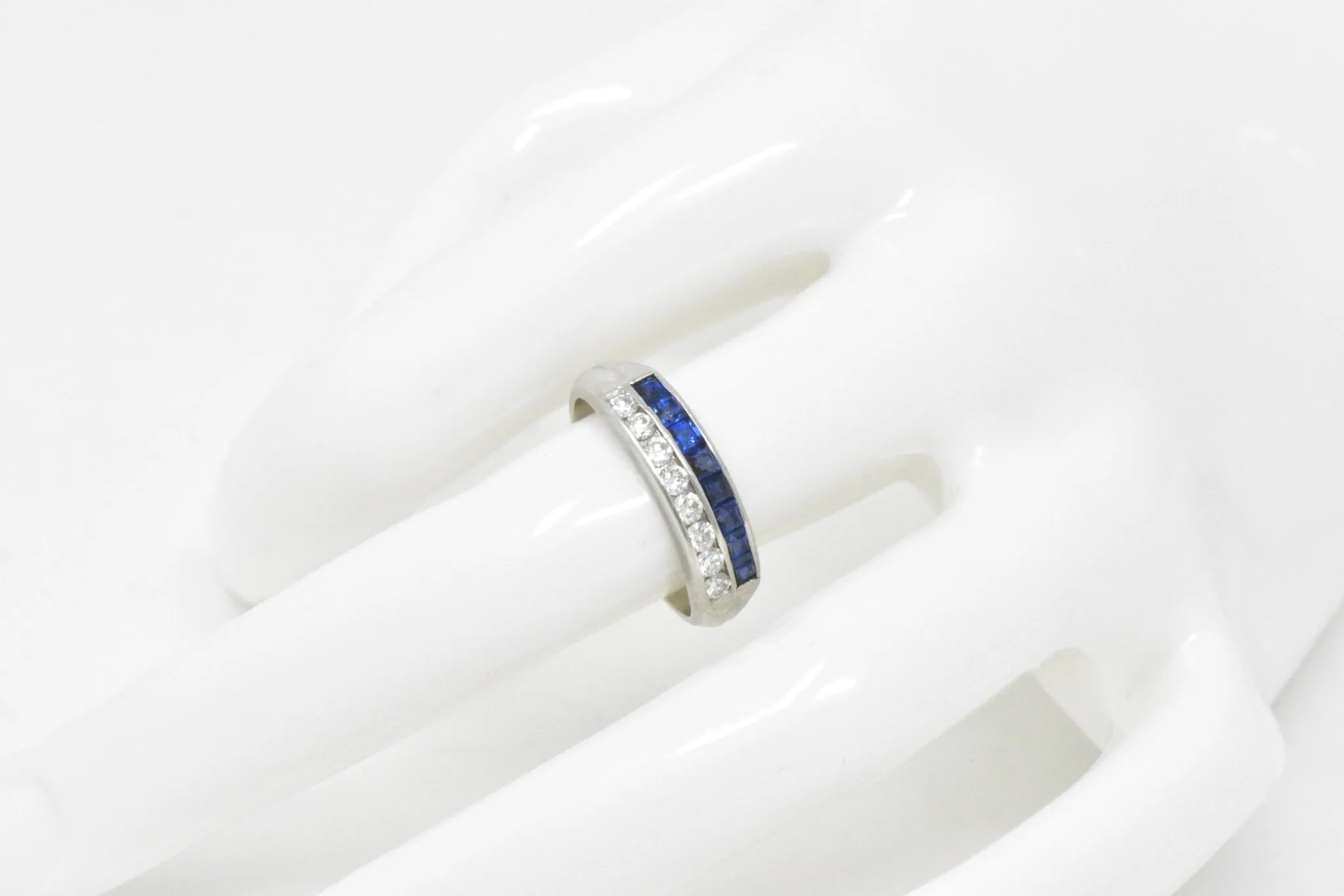 McTeigue & Co. Platinum Diamond & Blue Sapphire Ring Vintage Wedding Band