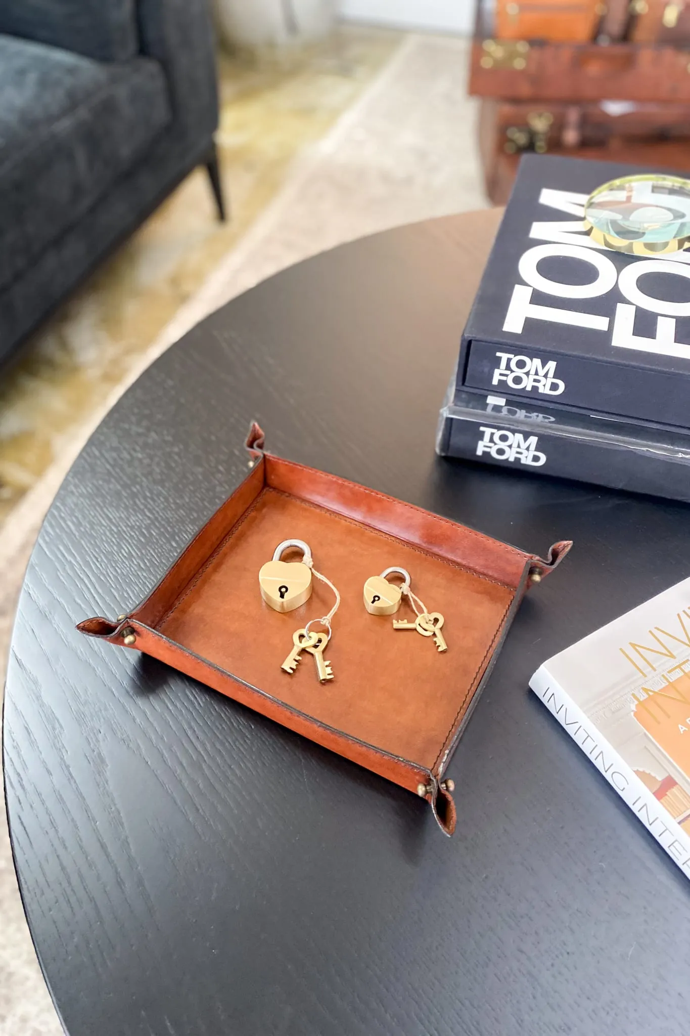 Medium Tan Leather Domed Tray