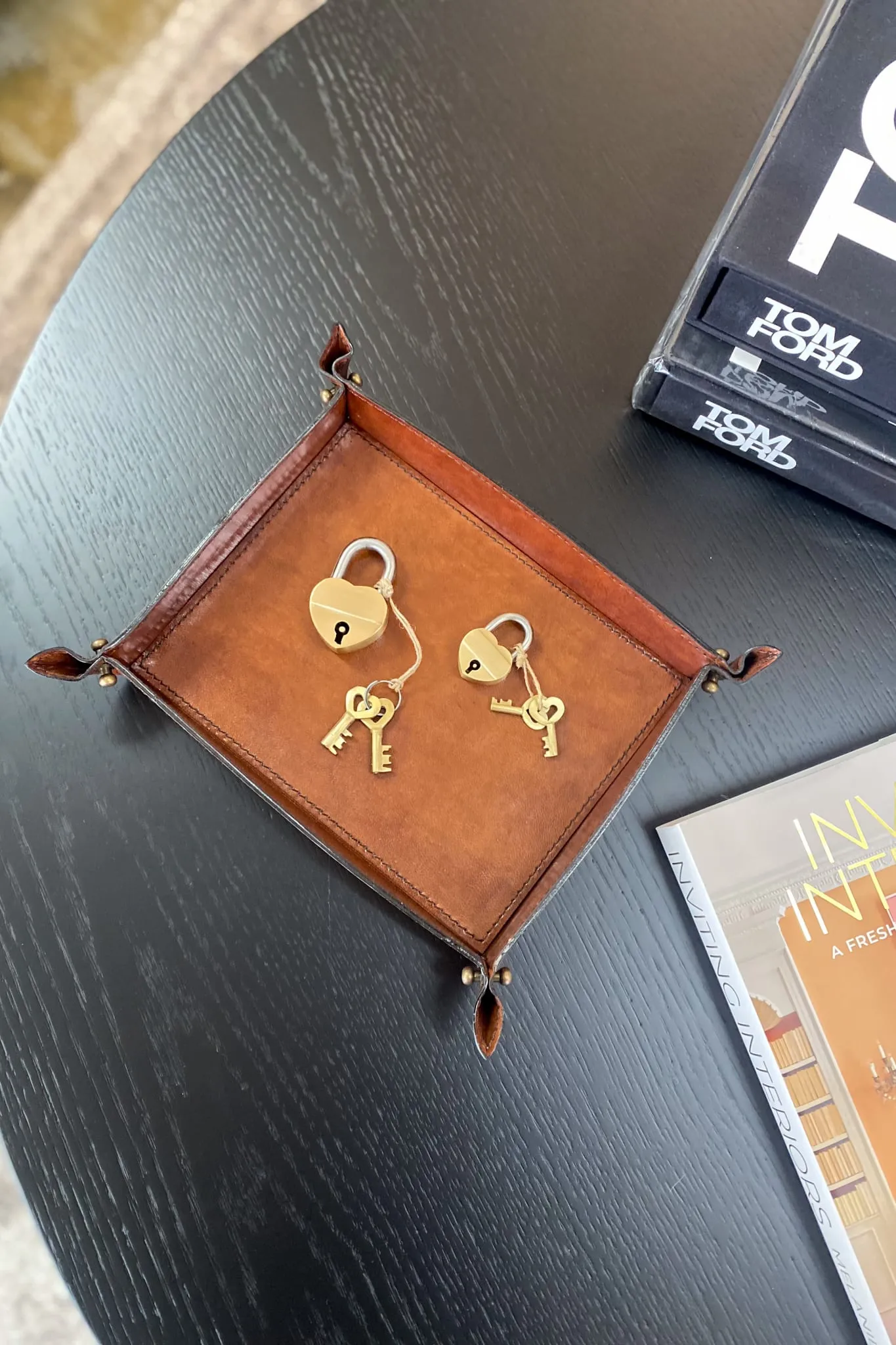 Medium Tan Leather Domed Tray