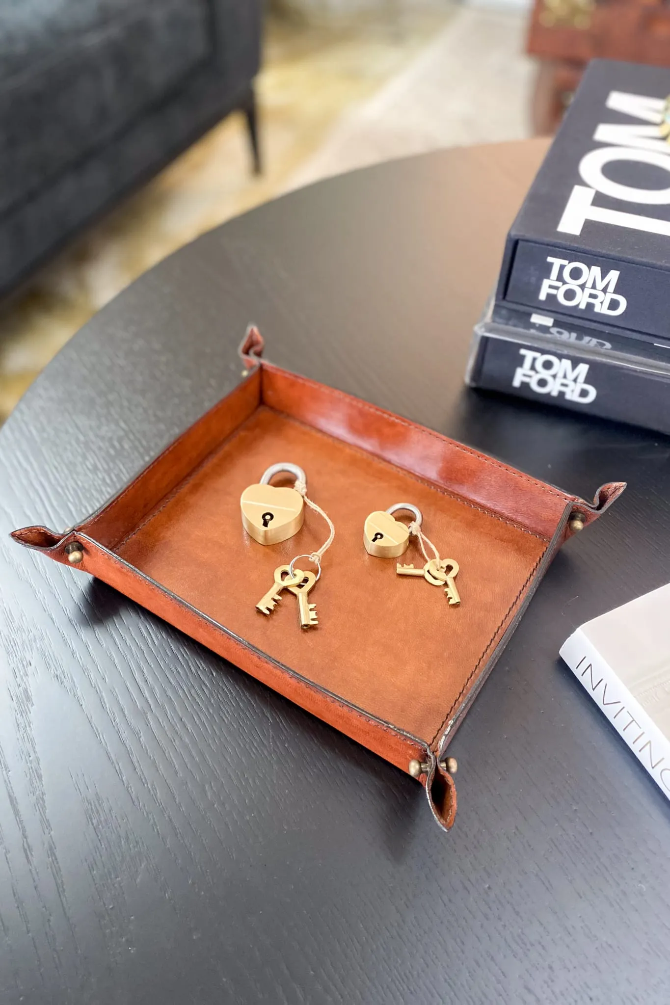 Medium Tan Leather Domed Tray