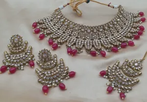 Mehndi Gold Bridal Jewellery Choker set with Red Beads