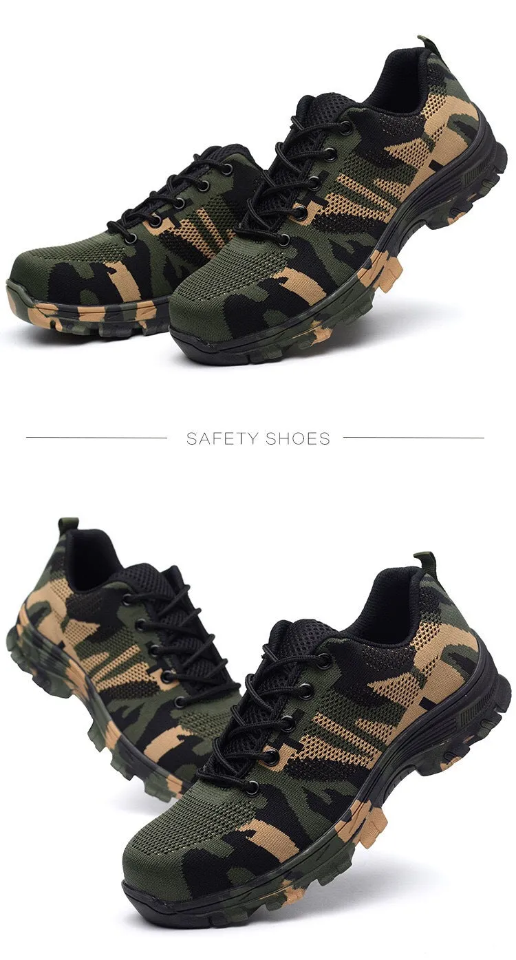 Men Safety Work Boots Fashion Camouflage Spring Breathable Mesh Steel Toe Casual Shoes Mens Labor Insurance Puncture Proof Shoes