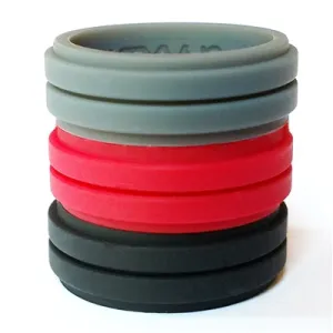 Men's 8mm Crimson Grooved Combo Silicone Bands, Size 12 (91619)