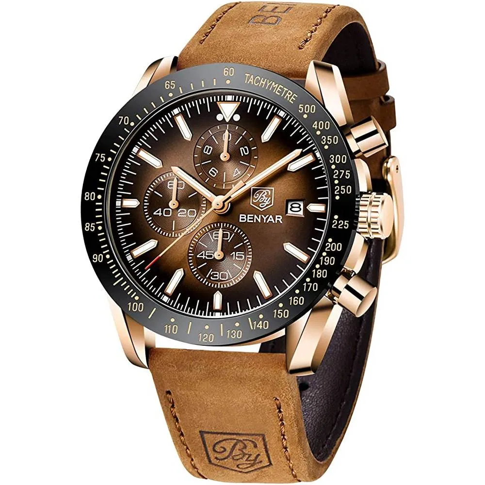 Mens Watches BY BENYAR Chronograph Analog Quartz Movement Stylish Sports Designer Wrist Watch 30M Waterproof Elegant Gift Watch for Men | Multiple Colors