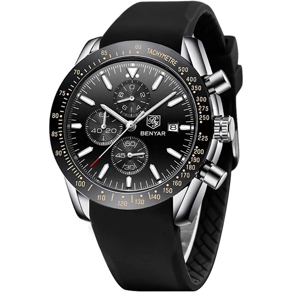 Mens Watches BY BENYAR Chronograph Analog Quartz Movement Stylish Sports Designer Wrist Watch 30M Waterproof Elegant Gift Watch for Men | Multiple Colors
