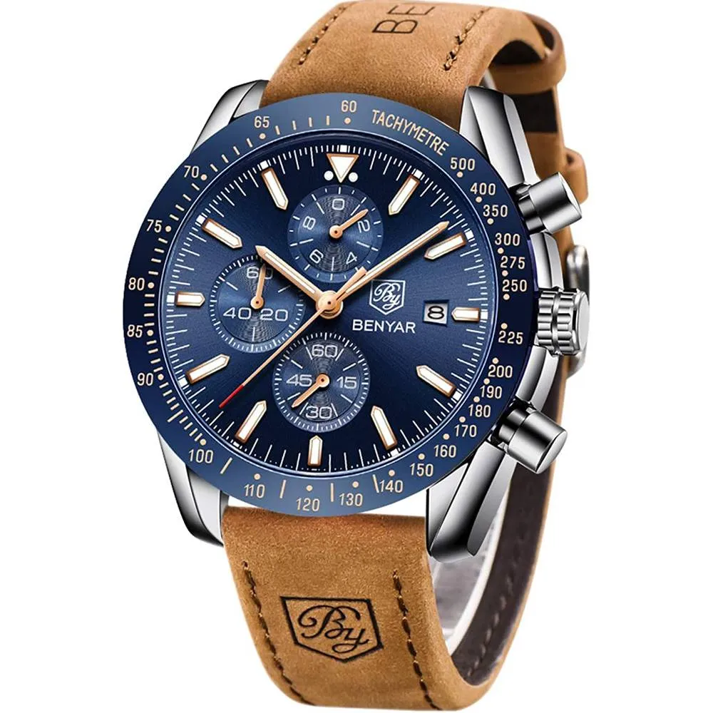 Mens Watches BY BENYAR Chronograph Analog Quartz Movement Stylish Sports Designer Wrist Watch 30M Waterproof Elegant Gift Watch for Men | Multiple Colors