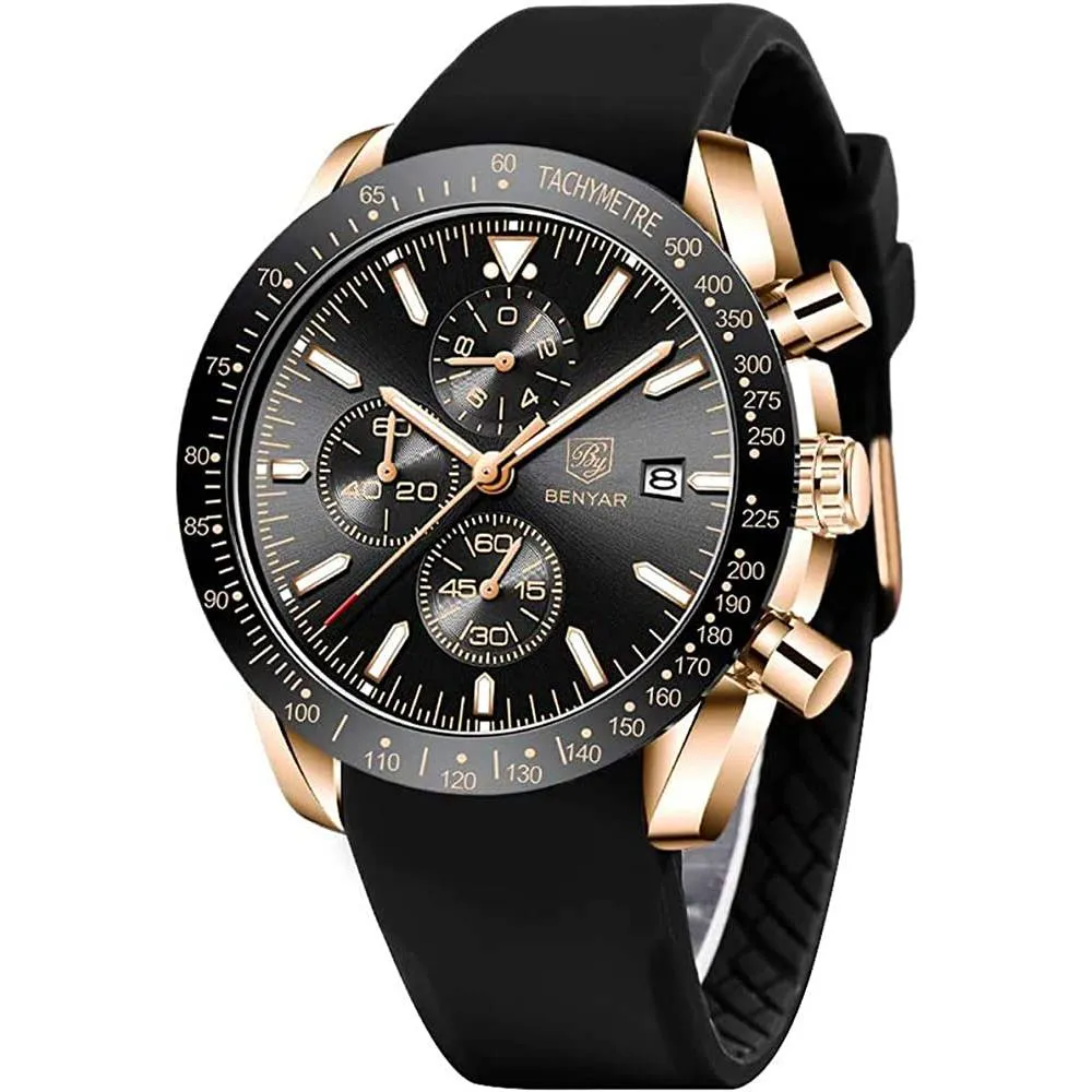 Mens Watches BY BENYAR Chronograph Analog Quartz Movement Stylish Sports Designer Wrist Watch 30M Waterproof Elegant Gift Watch for Men | Multiple Colors