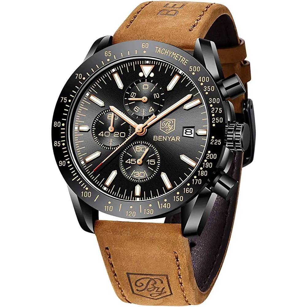 Mens Watches BY BENYAR Chronograph Analog Quartz Movement Stylish Sports Designer Wrist Watch 30M Waterproof Elegant Gift Watch for Men | Multiple Colors