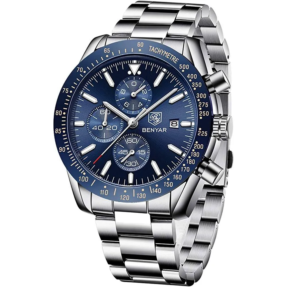 Mens Watches BY BENYAR Chronograph Analog Quartz Movement Stylish Sports Designer Wrist Watch 30M Waterproof Elegant Gift Watch for Men | Multiple Colors