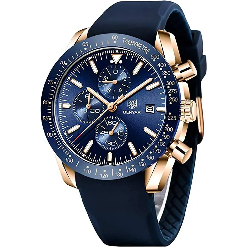 Mens Watches BY BENYAR Chronograph Analog Quartz Movement Stylish Sports Designer Wrist Watch 30M Waterproof Elegant Gift Watch for Men | Multiple Colors