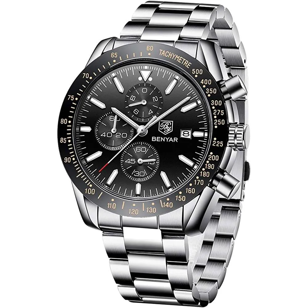 Mens Watches BY BENYAR Chronograph Analog Quartz Movement Stylish Sports Designer Wrist Watch 30M Waterproof Elegant Gift Watch for Men | Multiple Colors