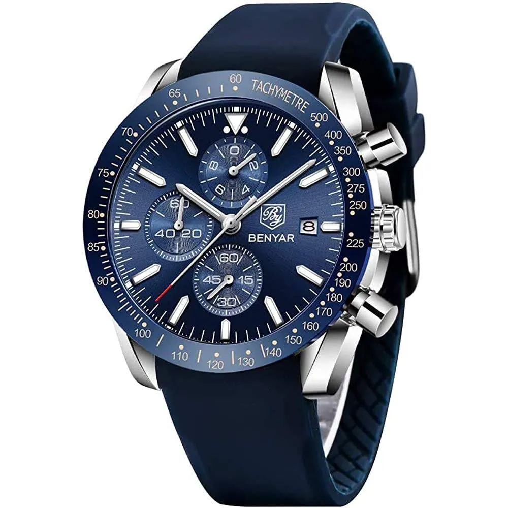 Mens Watches BY BENYAR Chronograph Analog Quartz Movement Stylish Sports Designer Wrist Watch 30M Waterproof Elegant Gift Watch for Men | Multiple Colors