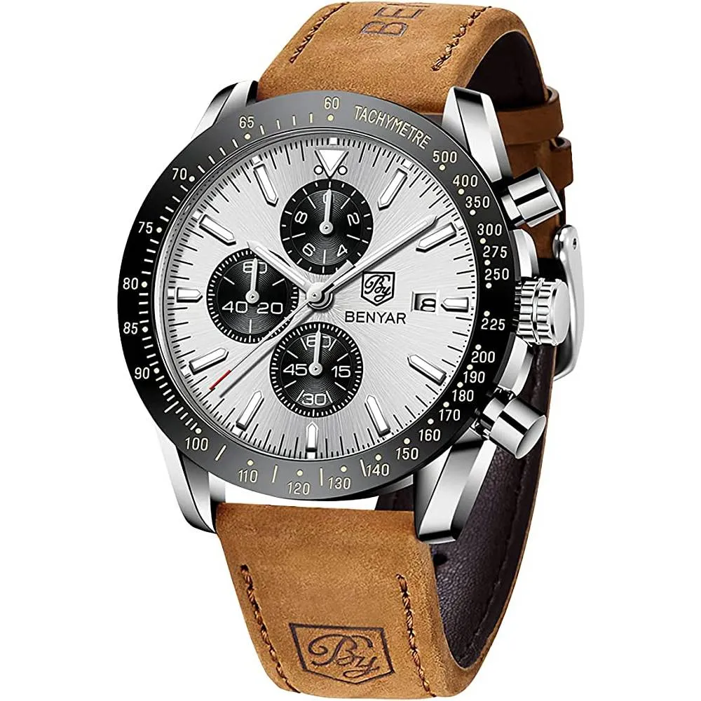 Mens Watches BY BENYAR Chronograph Analog Quartz Movement Stylish Sports Designer Wrist Watch 30M Waterproof Elegant Gift Watch for Men | Multiple Colors