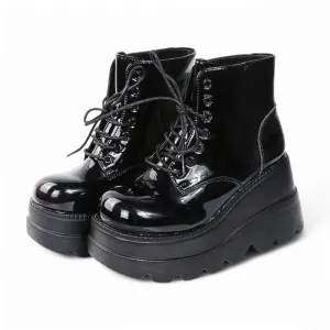 Merendy Alsawy Wedge Heel Platform sole canvas black Boots