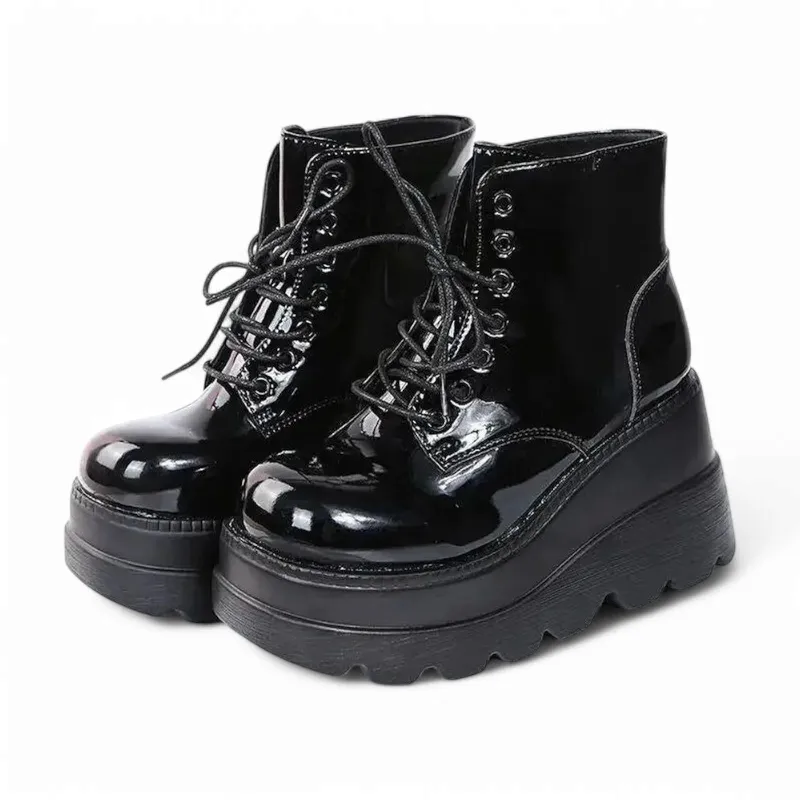 Merendy Alsawy Wedge Heel Platform sole canvas black Boots
