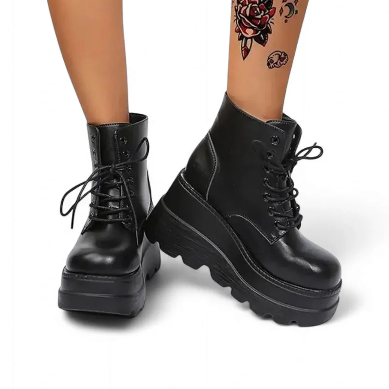 Merendy Alsawy Wedge Heel Platform sole canvas black Boots