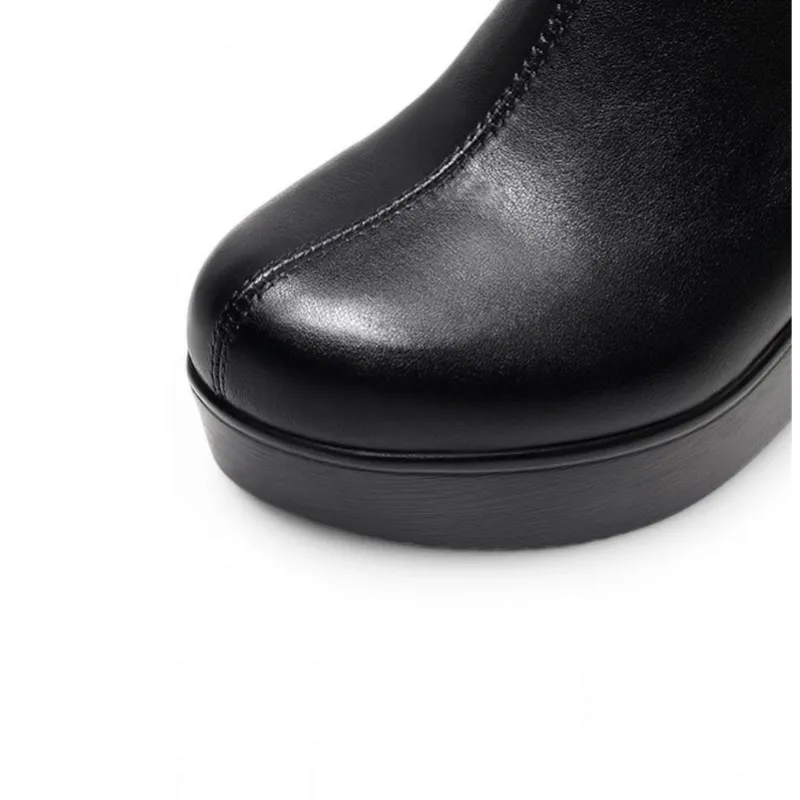 Merendy Wedge heel Square toe Platform waterproof Leather zip-up boots