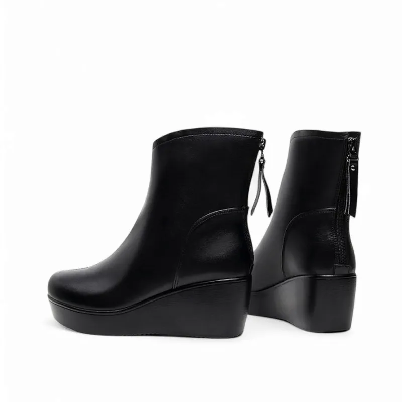 Merendy Wedge heel Square toe Platform waterproof Leather zip-up boots