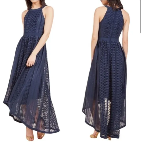 ModCloth Women’s Harmonious Ceremony Navy Blue Lace Hi-Low Midi Dress Size M
