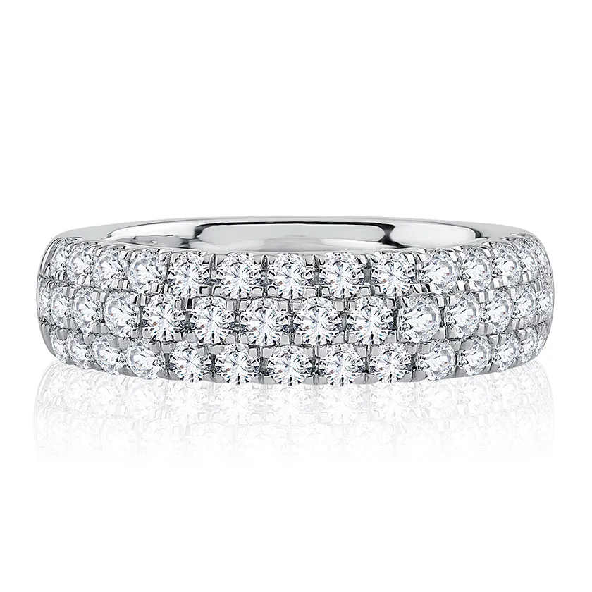 Modern Three Row PavÃ© Diamond Eternity Band