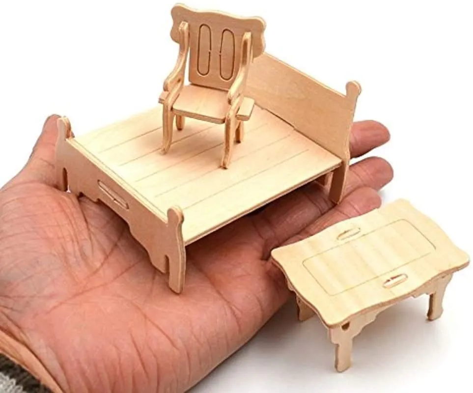 Montessori 34 Piece Dollhouse Furniture Set | Self Assembly Fun | Natural