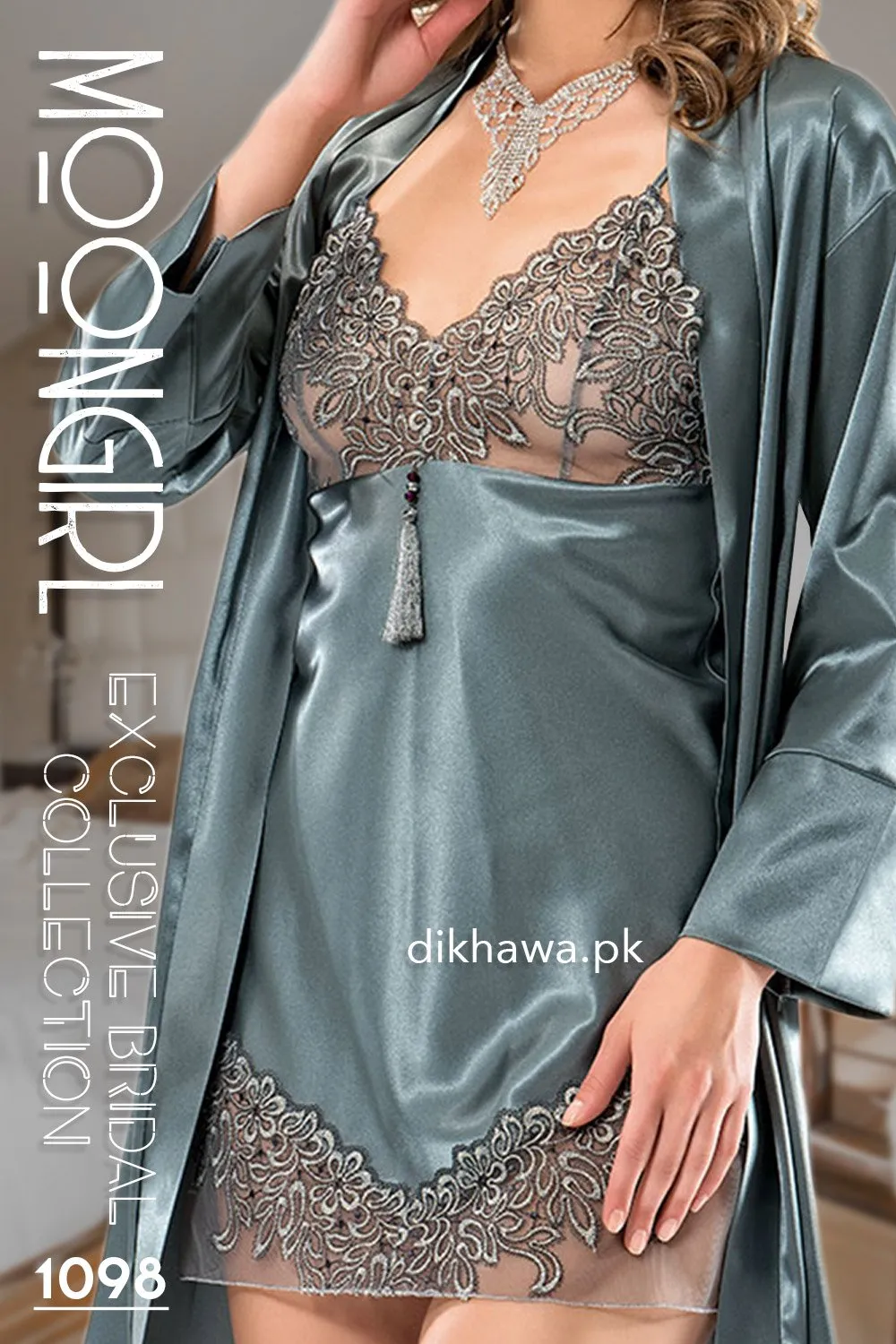 Moongirl - Exclusive Bridal 2Pc Short Nighty Wedding Honeymoon Nighty Set 1098 - Turkish Brand