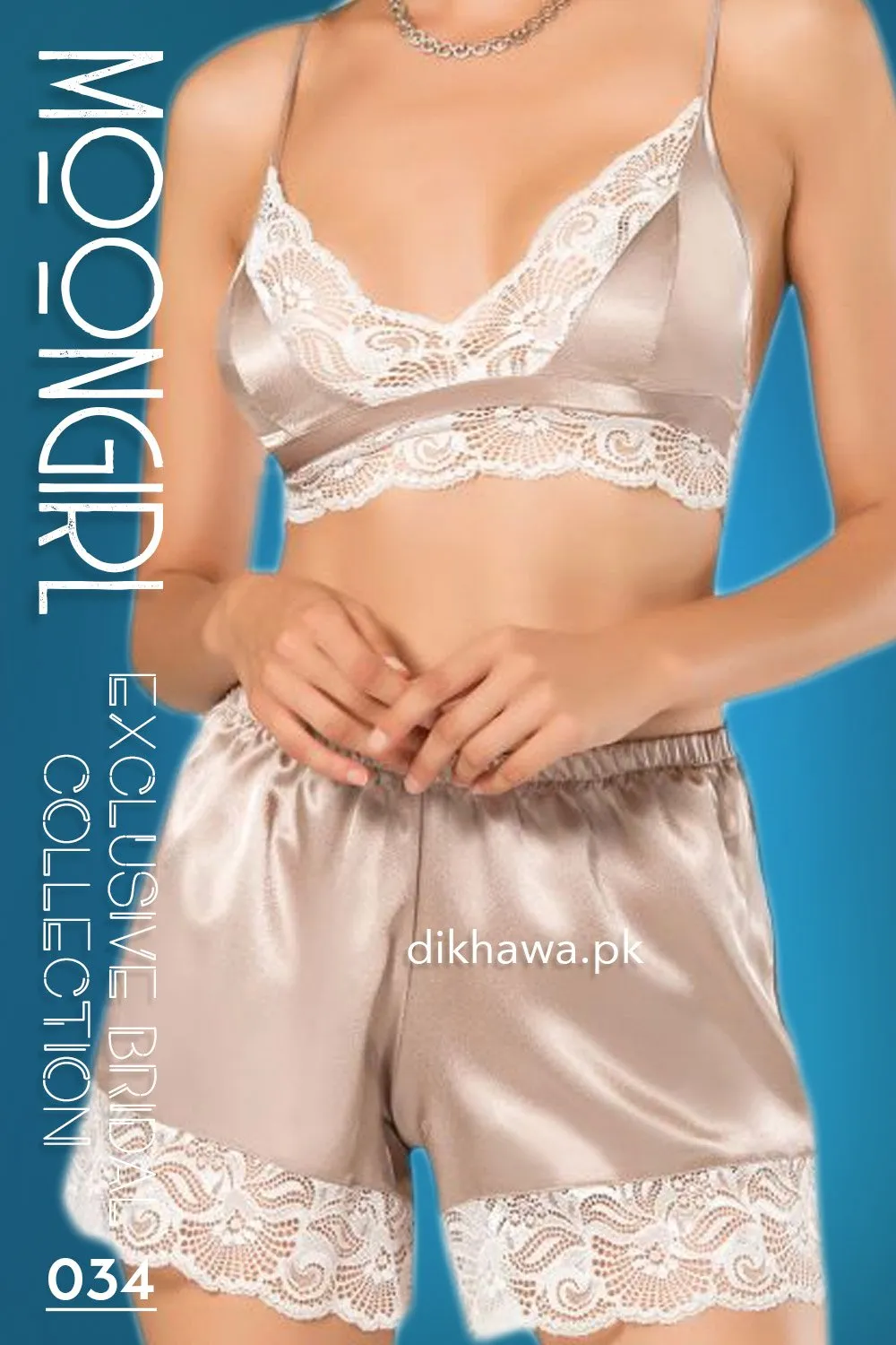 Moongirl - Exclusive Bridal 3Pc Short Nighty Cami Set & Wedding Honeymoon Nighty Set 034 - Turkish Brand