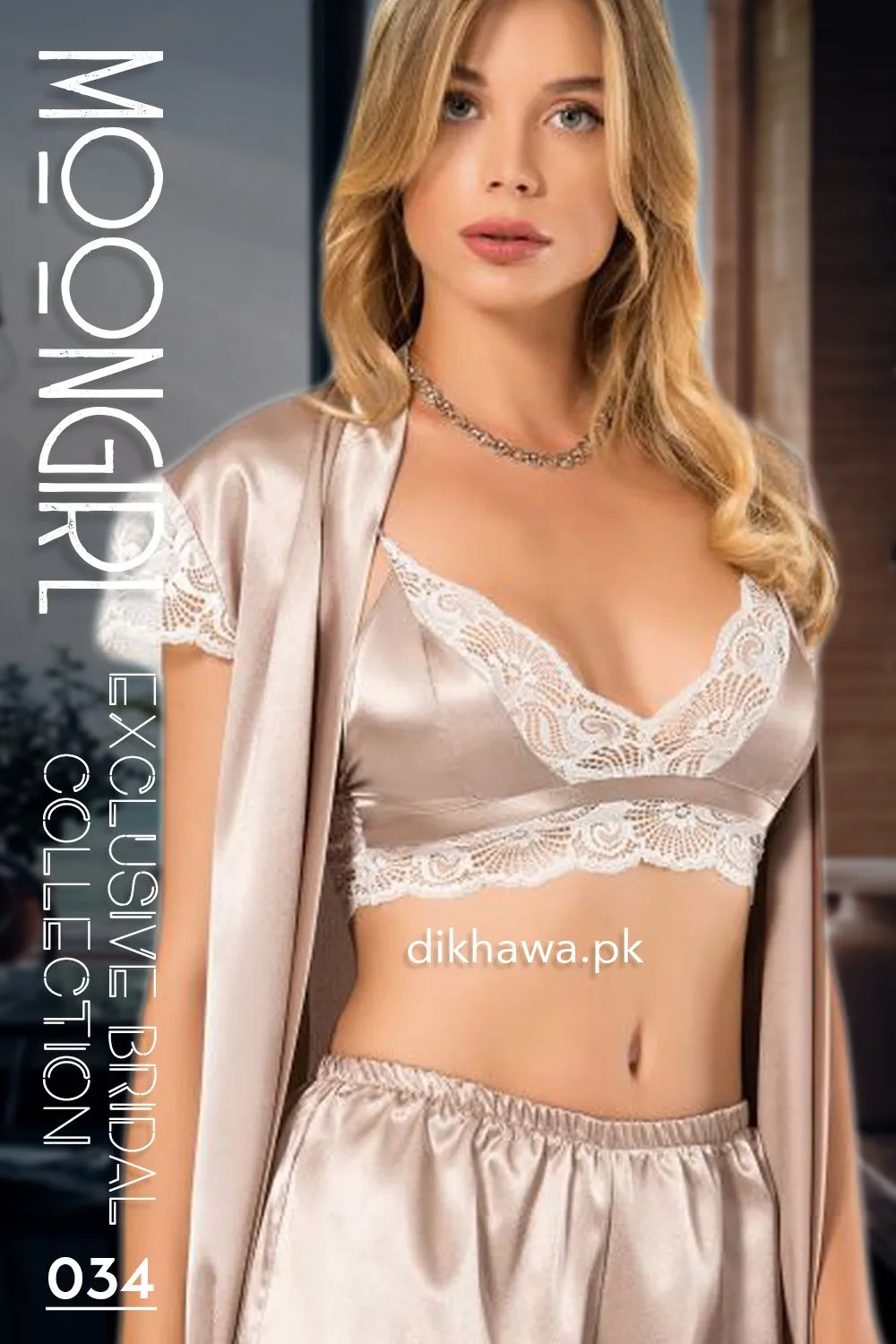 Moongirl - Exclusive Bridal 3Pc Short Nighty Cami Set & Wedding Honeymoon Nighty Set 034 - Turkish Brand