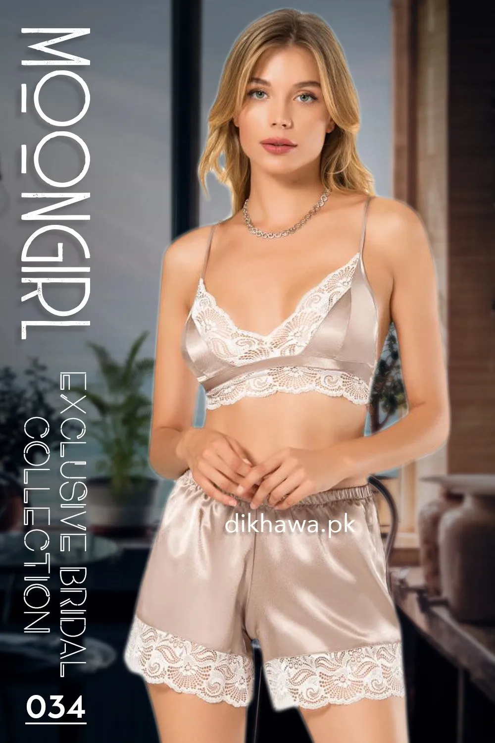 Moongirl - Exclusive Bridal 3Pc Short Nighty Cami Set & Wedding Honeymoon Nighty Set 034 - Turkish Brand
