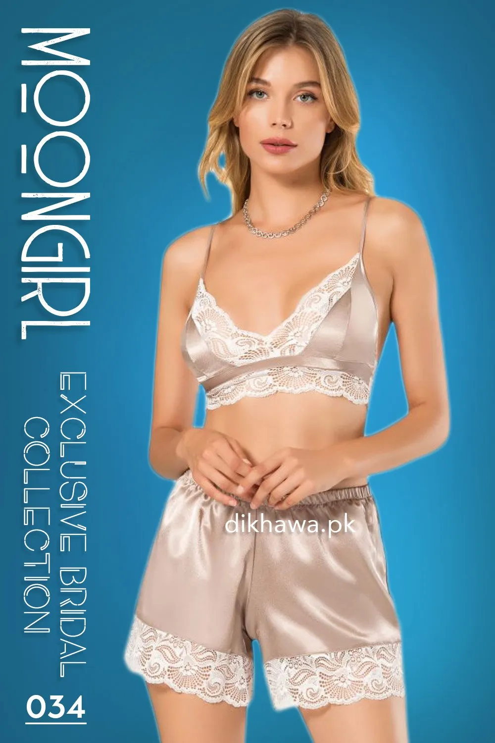 Moongirl - Exclusive Bridal 3Pc Short Nighty Cami Set & Wedding Honeymoon Nighty Set 034 - Turkish Brand